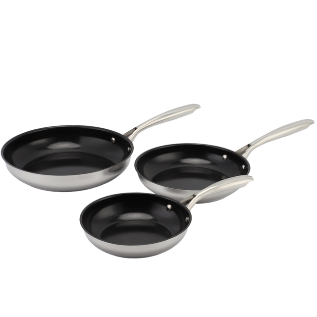 Hot Sale Wholesale Tri-ply Base Stainless Steel Pan 20/24/26/28cm 8inch/10inch/12inch Non-stick Ceramic Coating Cookware Frying Pan