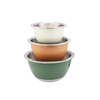 Wholesale Colorful 3-Piece Double Layer Mixing Bowl Set 16/20/24cm Stainless Steel Inside Plastic Outside and Good Grip Wide Rim