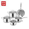 Wholesale Custom 9 Piece Stainless Steel Impact Bonded Bottom Pots and Pans Non-Toxic Kitchen Cookware Set
