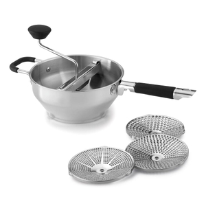 Rotary Stainless Steel Food Mill Strainer Potato Masher Grinder Vegetable Mill Detachable Silicone Handle with 3 Milling Discs