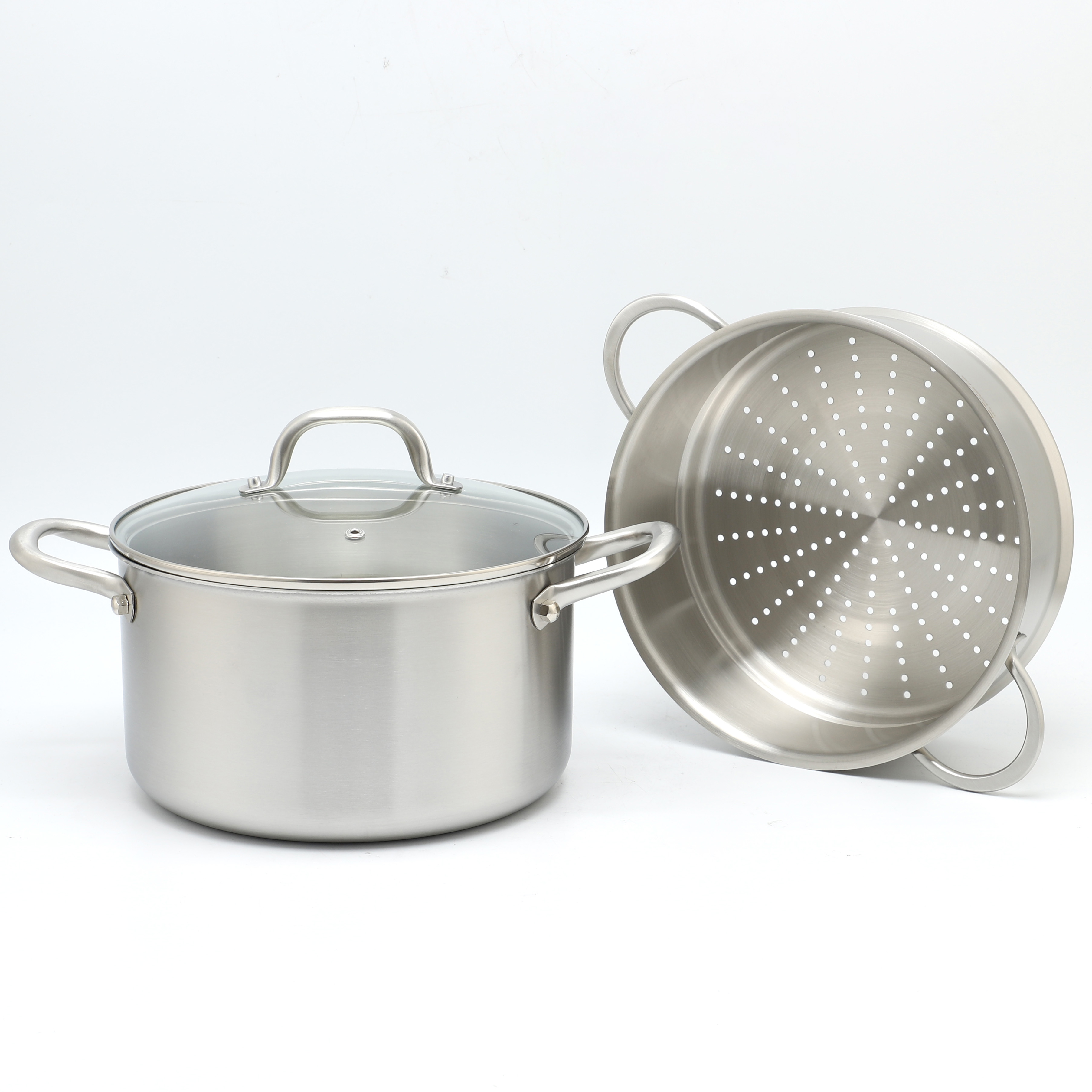 10 Piece High Quality Wholesale 18/10 Triply Stainless Steel 3 Layer Pots And Pans Steamer Set Cookware Set Saucepan Frying Pan