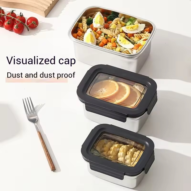 New Design 304/316 Stainless Steel Fresh-keeping Box Snap-on Refrigerator Storage Box Heating Food Grade Microwave sealed Box