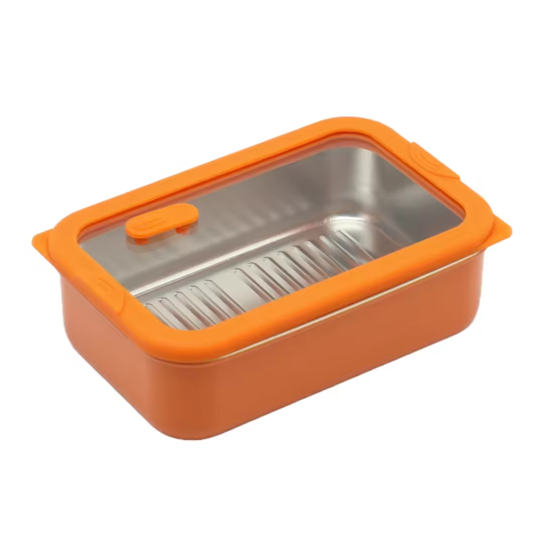 New Design 304 Stainless Steel Fresh-keeping Lunch Box Glass Cover Leak-proof Heating Food Grade Microwave Sealed Box