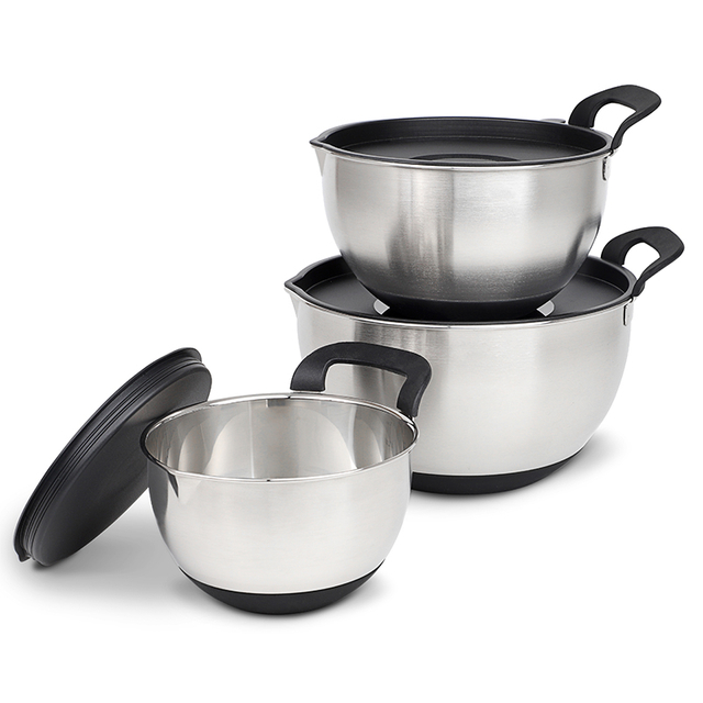 Custom Non Slip Spout Salad Bowl With Handle Stainless Steel Mixing Bowls Set