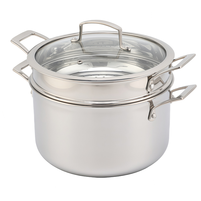 Factory Custom Kitchen Tri-ply Stainless Steel Soup Steamer Pot Set With Glass Lid Stainless Steel Cooking Pot Set Cookware Sets