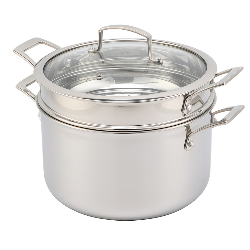 Factory Custom Kitchen Tri-ply Stainless Steel Soup Steamer Pot Set With Glass Lid Stainless Steel Cooking Pot Set Cookware Sets