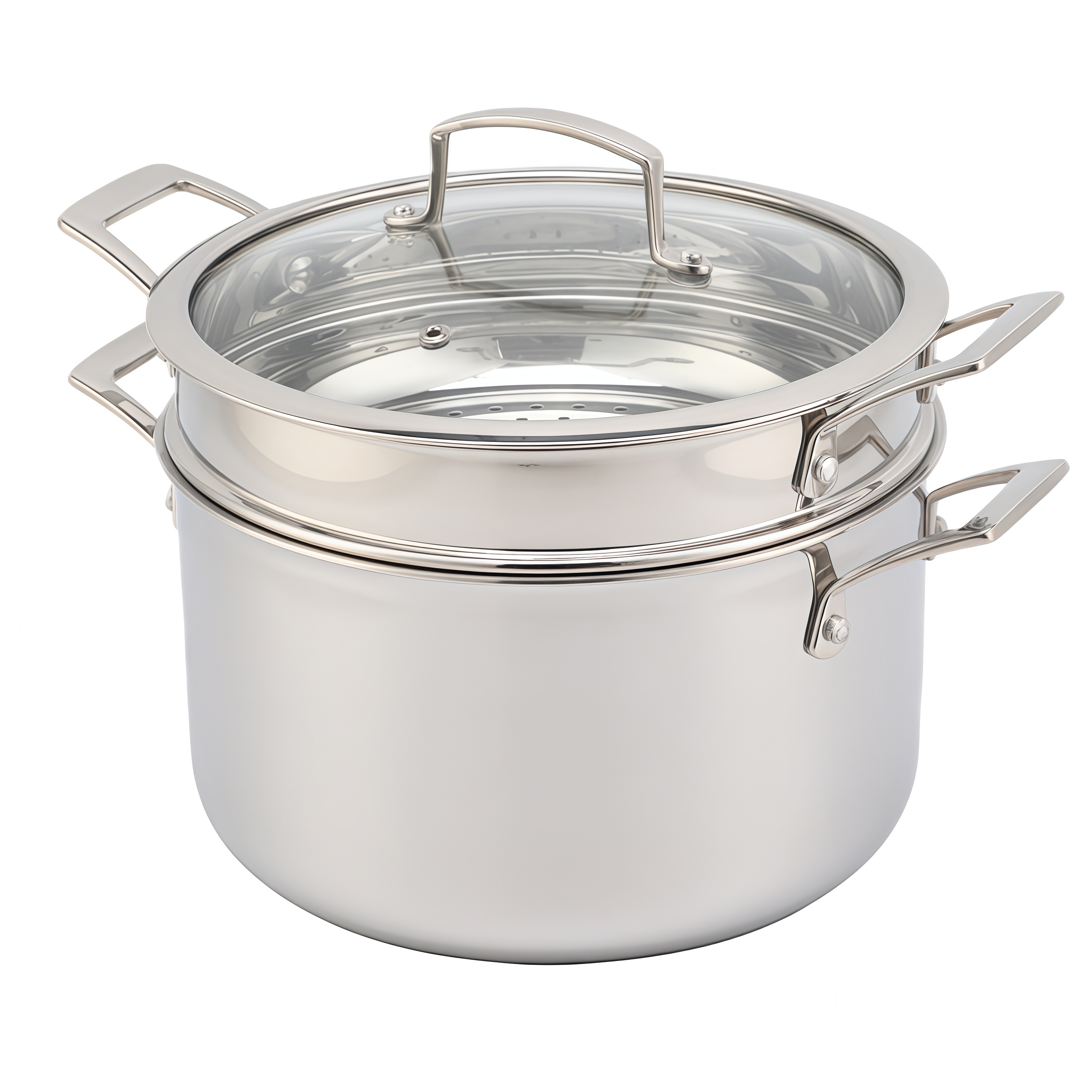 Factory Custom Kitchen Tri-ply Stainless Steel Soup Steamer Pot Set With Glass Lid Stainless Steel Cooking Pot Set Cookware Sets
