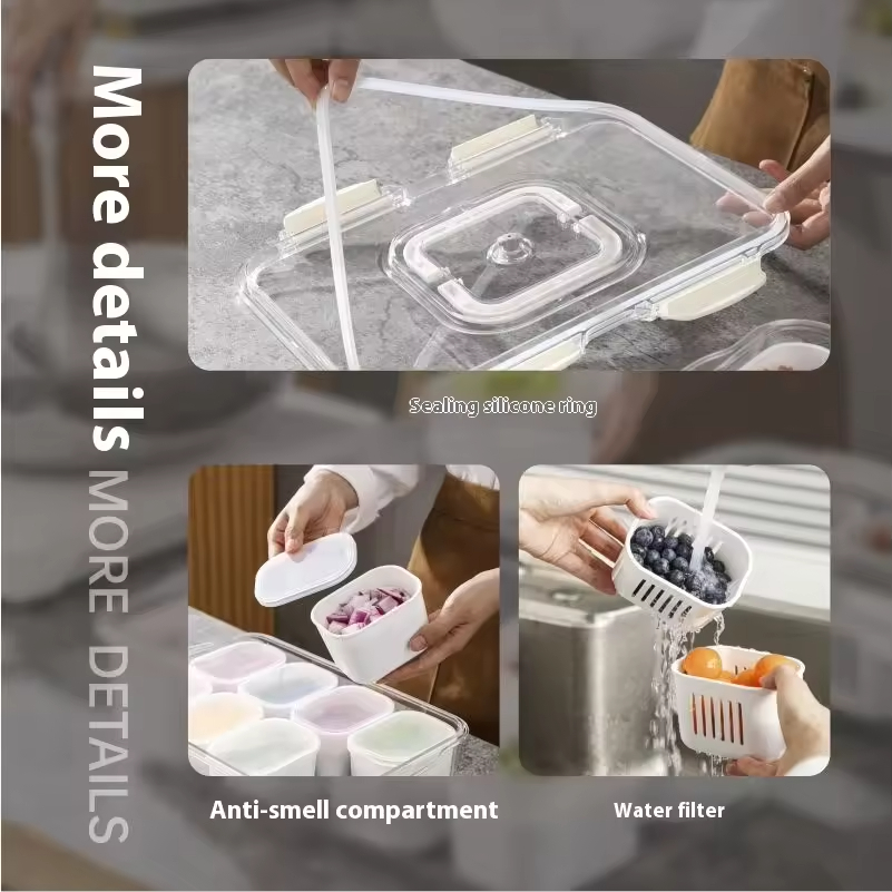 Factory Wholesale Fresh Food Storage Box Set with Compartments for Refrigerator Food Sealed Fresh Keeping Container with Timer
