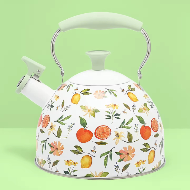 2.5L Stainless Steel Whistling Kettle Modern Home Kitchen Induction Stove Top Tea Pot Water Teapot with Print Design