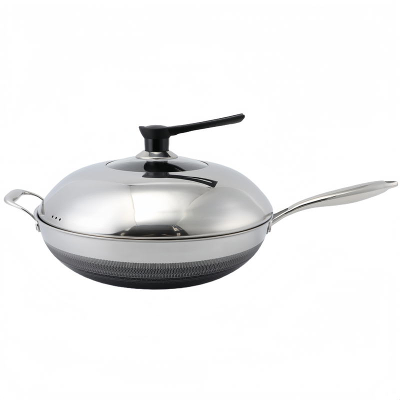 Hybrid TriPly Stainless Steel Nonstick Wok With Handle No Coating Nonstick Cookware Support ODM/OEM Non Toxic NO PFAS PFAS