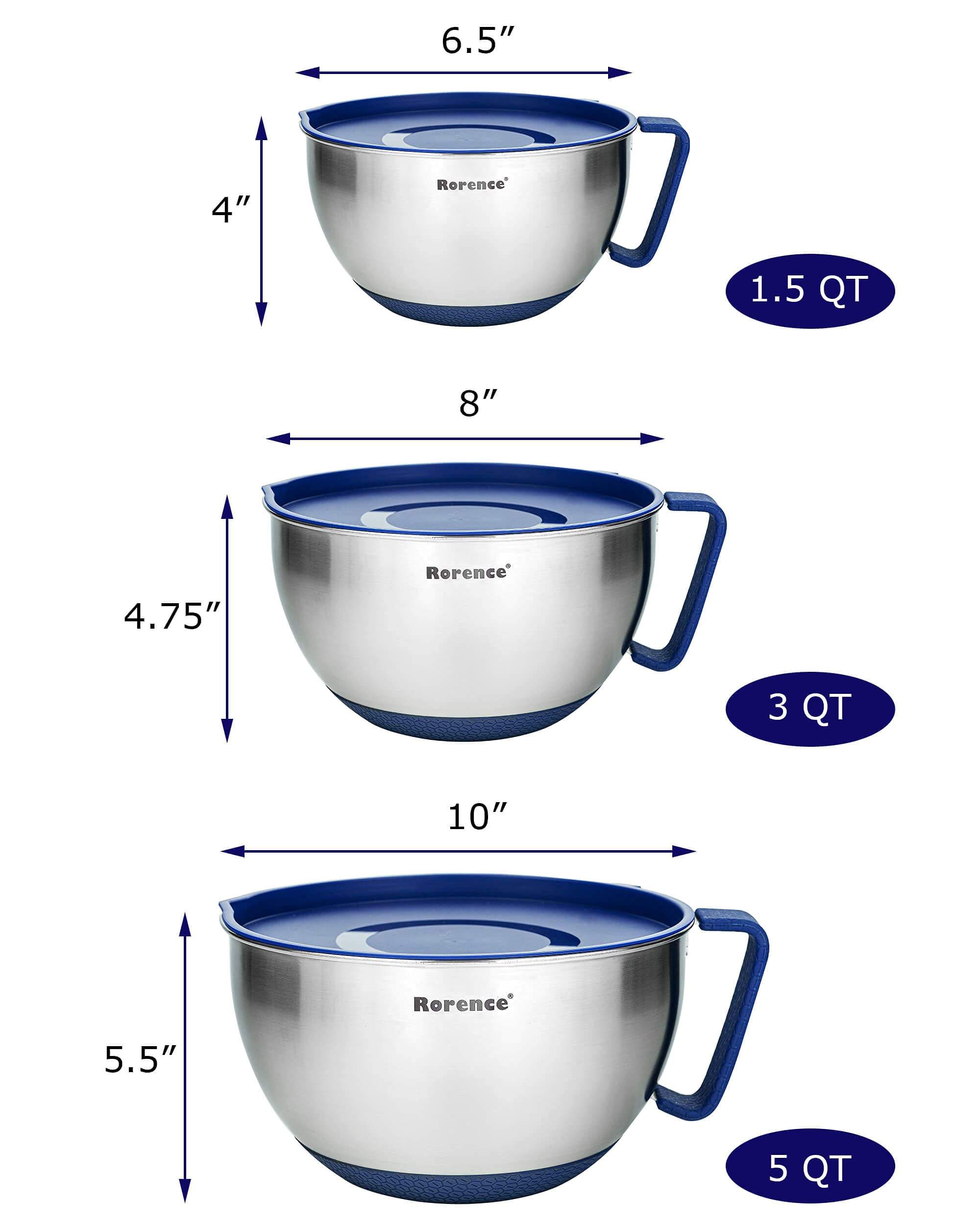 Wholesale in Stock Rorence Mixing Bowls Set With Lid Kitchen Stainless Steel Salad Mixing Bowl With Handle