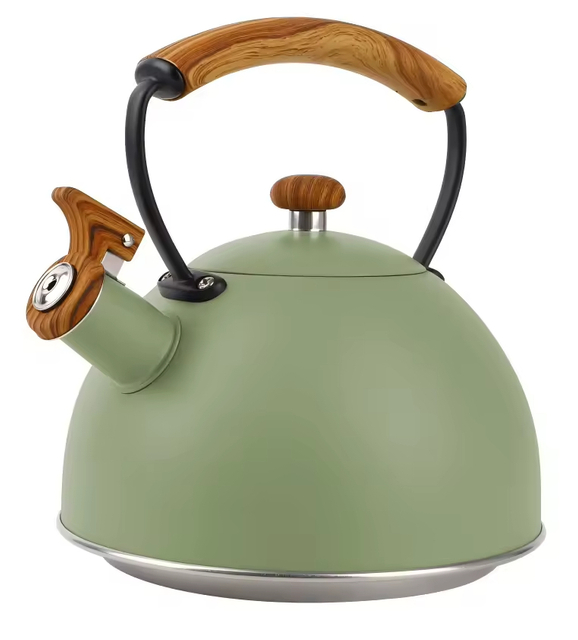 Factory Wholesale 3L Whistling Tea Kettle Pot Wood-Pattern Cool-Touch Handle Stainless Steel Hot Water Teapot for ALL Stovetop