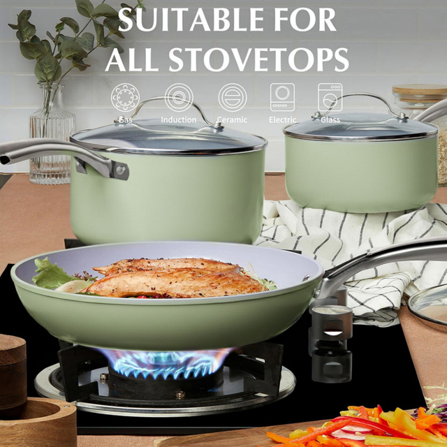 6 PCS Customizable Ceramic Non Stick Saucepans and Pots Set Induction Cast Aluminum Ceramic Cookware Set Pots and Pans Set
