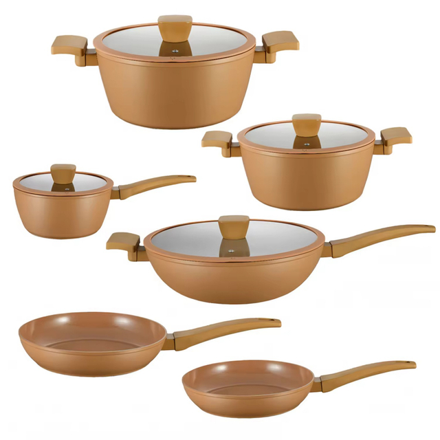 10 PCS Factory Customizable Ceramic Non Stick Pans and Pots Set Induction Forged Aluminum Cookware Set PFOA & PFOS FREE