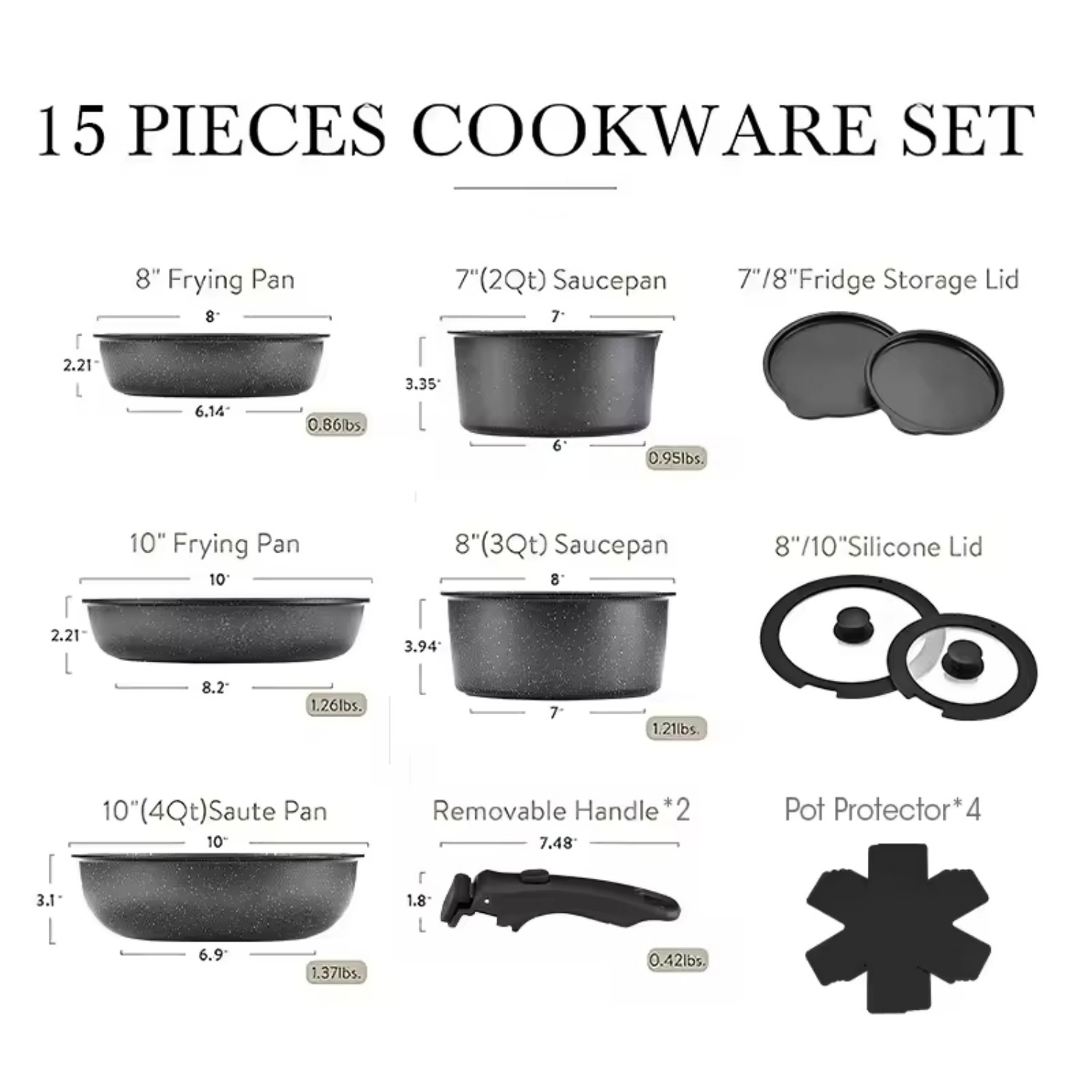 15 PCS Pots and Pans Set Nonstick Cookware Set Detachable Handle Induction Kitchen Cookware Sets with Removable Handle