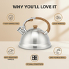 Factory Wholesale 3L Whistling Tea Kettle Tea Pot Customized Color Stainless Steel Hot Water for ALL Stovetop with Wood Handle