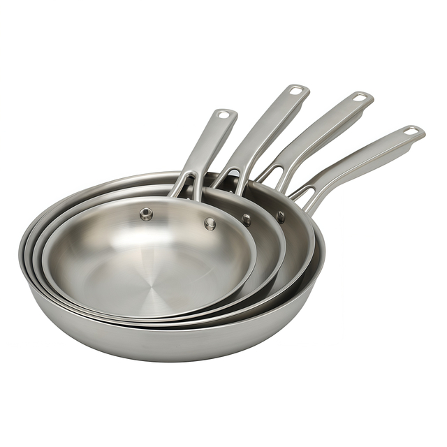 Factory Customized Food Grade Triply Cooking Pan Steel Stainless Non-coating Frying Pan for Skillet Omlet with Hollow Handle
