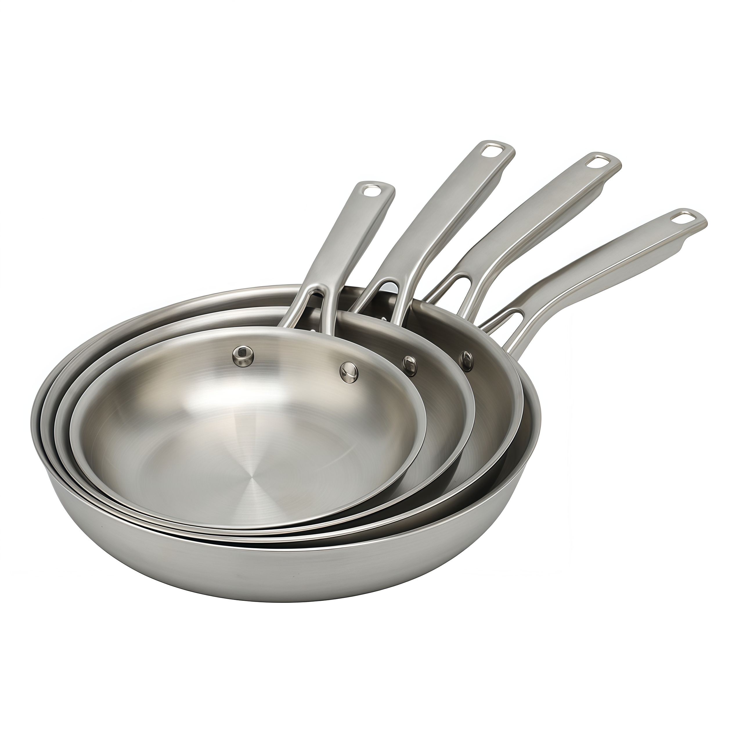 Factory Customized Food Grade Triply Cooking Pan Steel Stainless Non-coating Frying Pan for Skillet Omlet with Hollow Handle