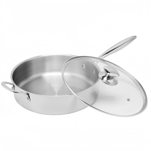 High Quality 316 Stainless Steel Cook Saute Pan Three Layer Steel Double Ear Frying Pan Rapid Heat Conduction Sauting Fry Pan
