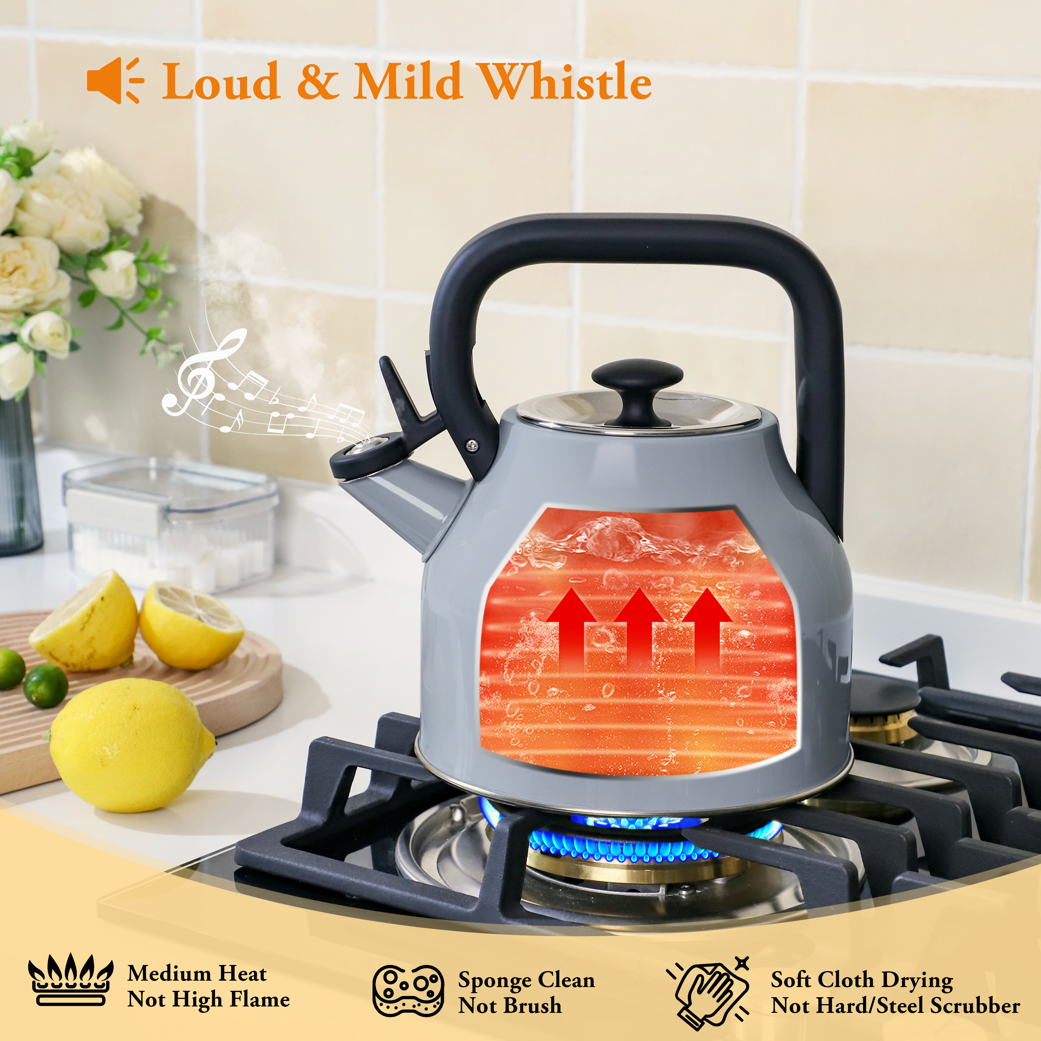 Modern 3L Stainless Steel Water Kettle New Design Whistling Tea Pot for Induction Stove Top Home Kitchen Teapot