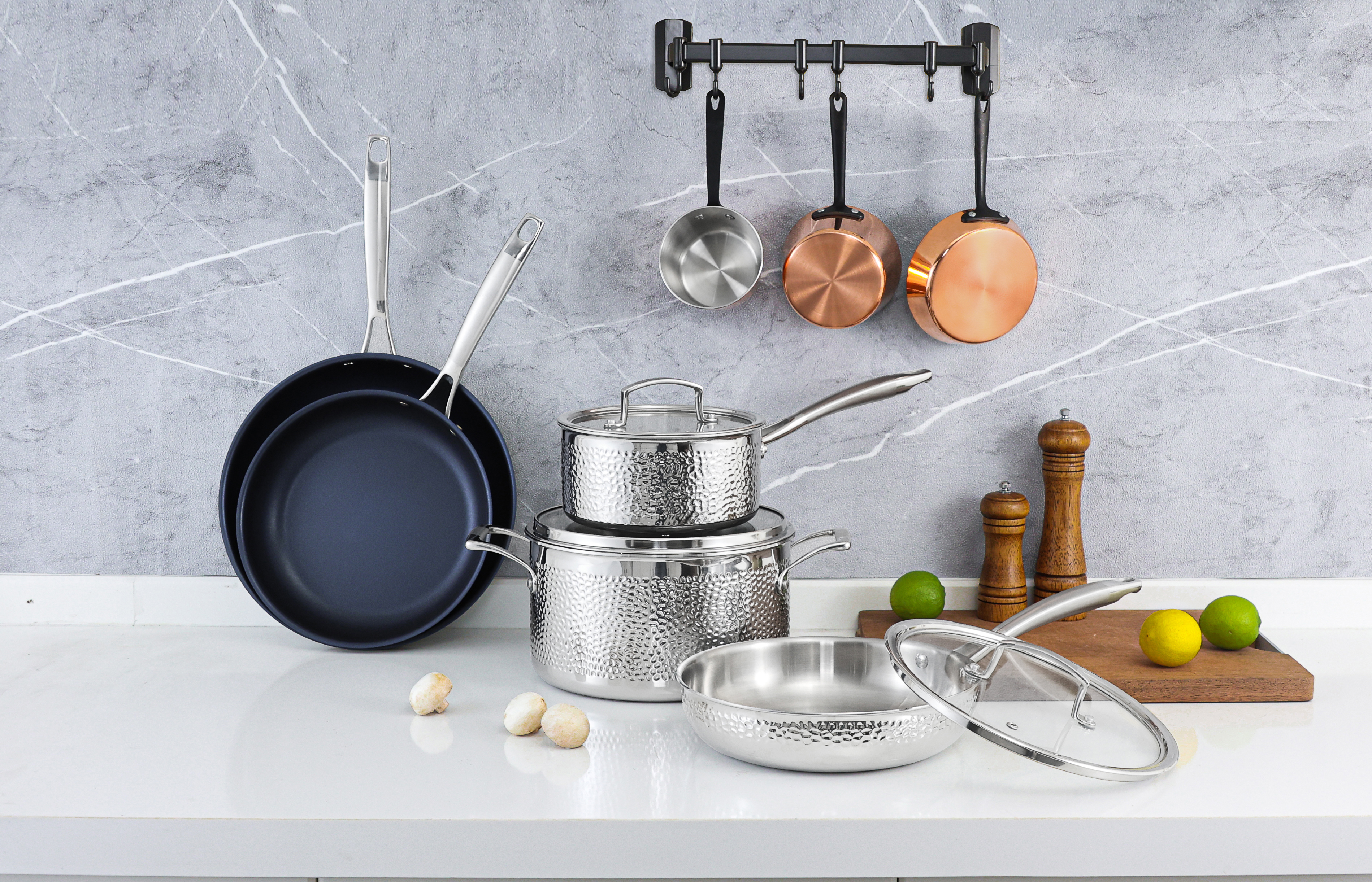 High Quality 6pcsTri-ply Stainless Steel Pots and Pans Hammered Cookware Set