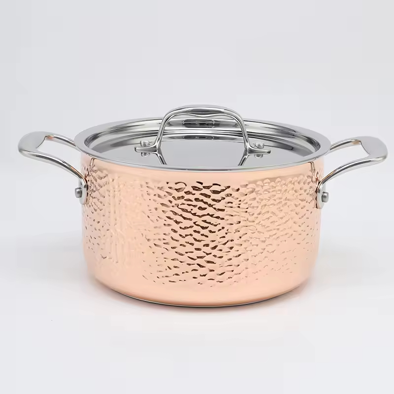 Factory Manufacturer's Modern 7pcs Tri-Ply Stainless Steel and Copper Pots and Pans Set Hammered Tri Ply Copper Cookware