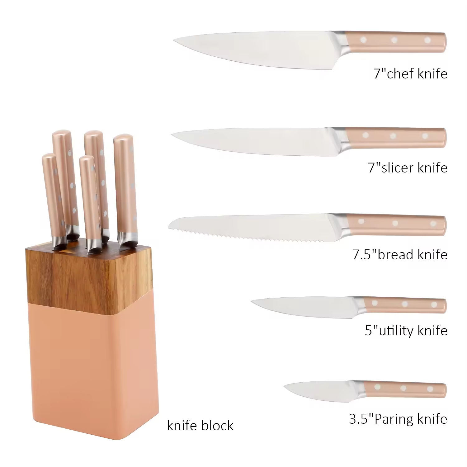 Kitchen Knife Set 6-Piece Stainless Steel with Hollow Handle and Acacia Wood Block Direct From Factory Kitchen Utensils