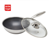 Tri-ply Hybrid Pan & Wok with Double Ears PFAS PFOA Free Honeycomb Stainless Steel Non-stick Wok Pan Cookware With Glass Lid