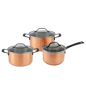Black Handle Copper Triply Stainless Steel Casserole Pot Glass Lid 16/20/24cm Classic Kitchen Cooking Saucepan