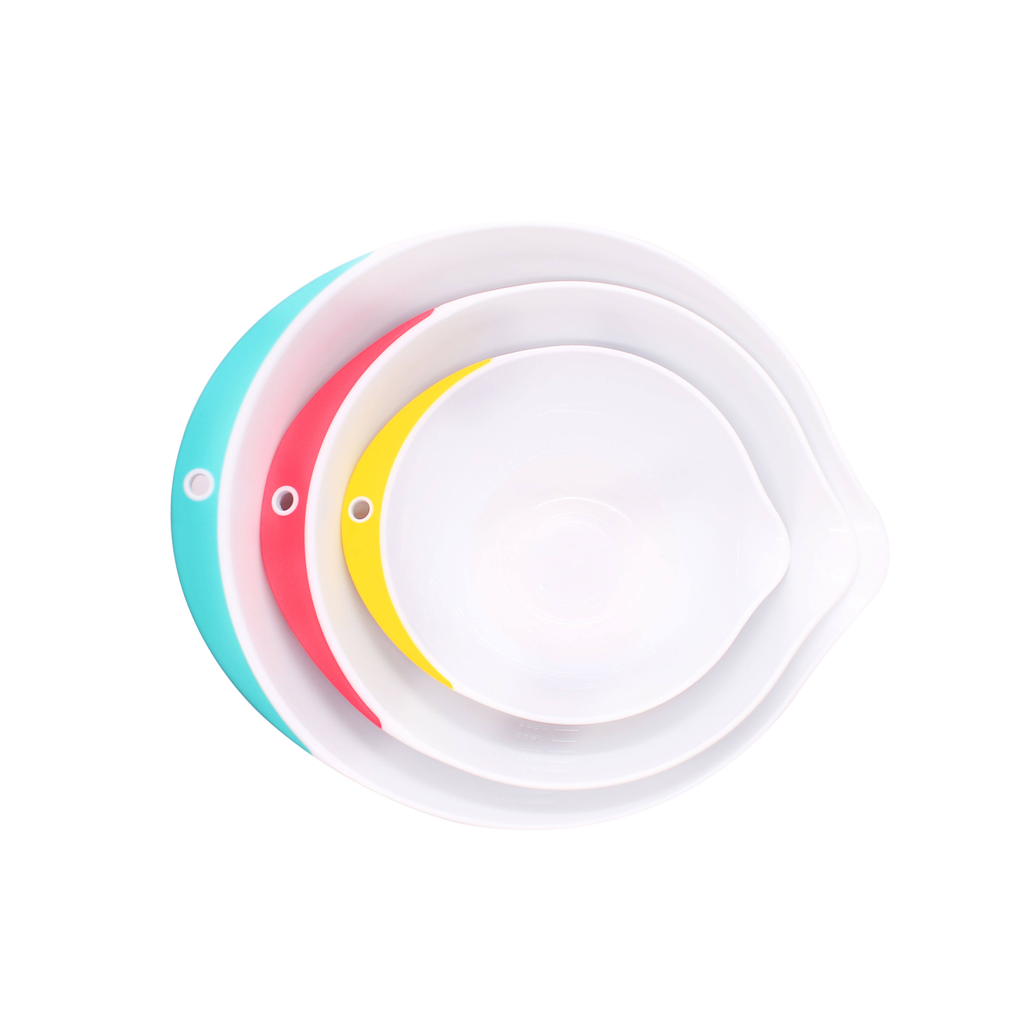 3pcs Plastic Mixing Bowl Set/ Salad Bowls With Soft Handles Easy Pour Spout and Non-Skid Bottom