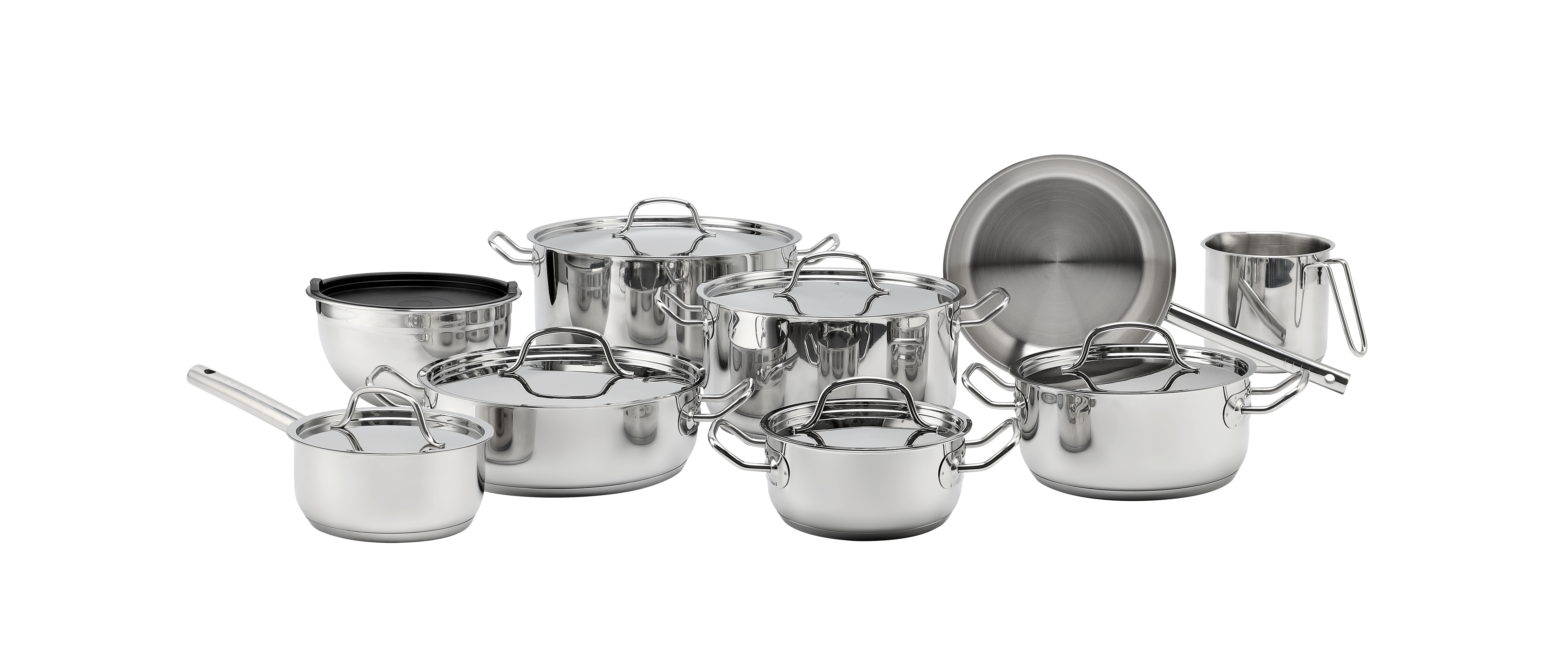 Wholesale 12 Piece 304 Stainless Steel Mirror Polish Pots and Pans Non-Toxic Kitchen Cookware Set with Stainless Steel Lid
