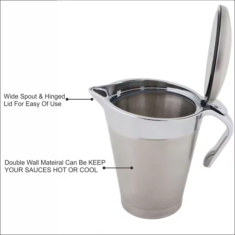 Custom Best Sell Double Wall Sauce Jug Home Kitchen Gadgets Fast Food Stainless Steel Insulated Gravy Boat