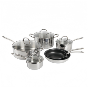 10 Piece High Quality Wholesale 18/10 Triply Stainless Steel 3 Layer Pots And Pans Steamer Set Cookware Set Saucepan Frying Pan