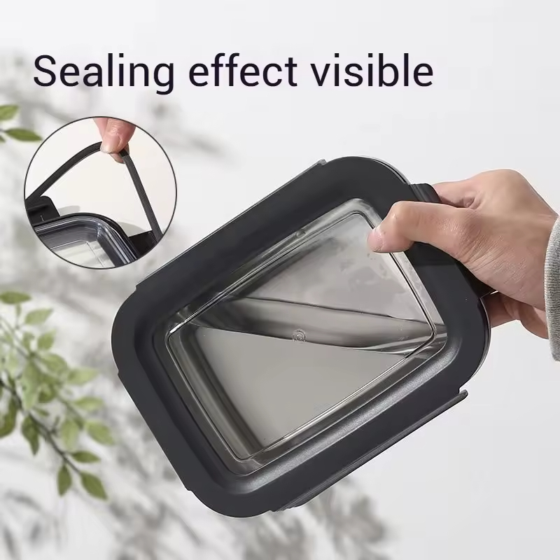 New Design 304/316 Stainless Steel Fresh-keeping Box Snap-on Refrigerator Storage Box Heating Food Grade Microwave sealed Box