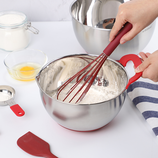 Custom Non Slip Spout Salad Bowl With Handle Stainless Steel Mixing Bowls Set