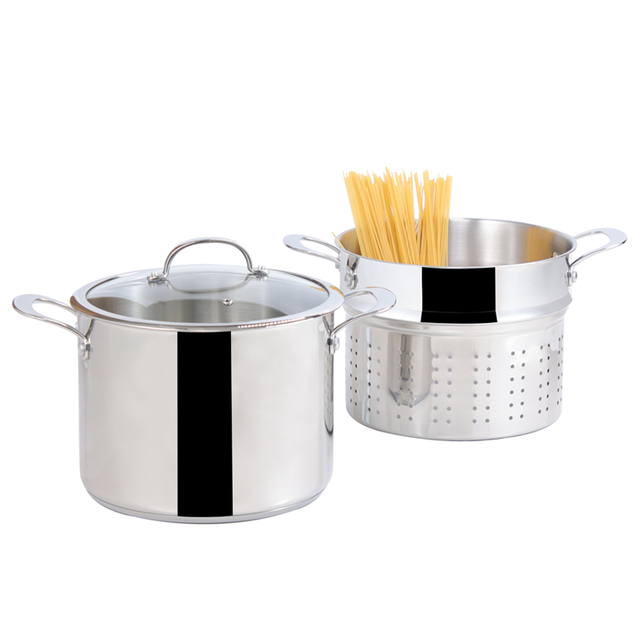 Factory Supply Kitchenware 8 Liter Stainless Steel Pasta Cooker 24cm Pasta Cooker Steamer Multi-Pot