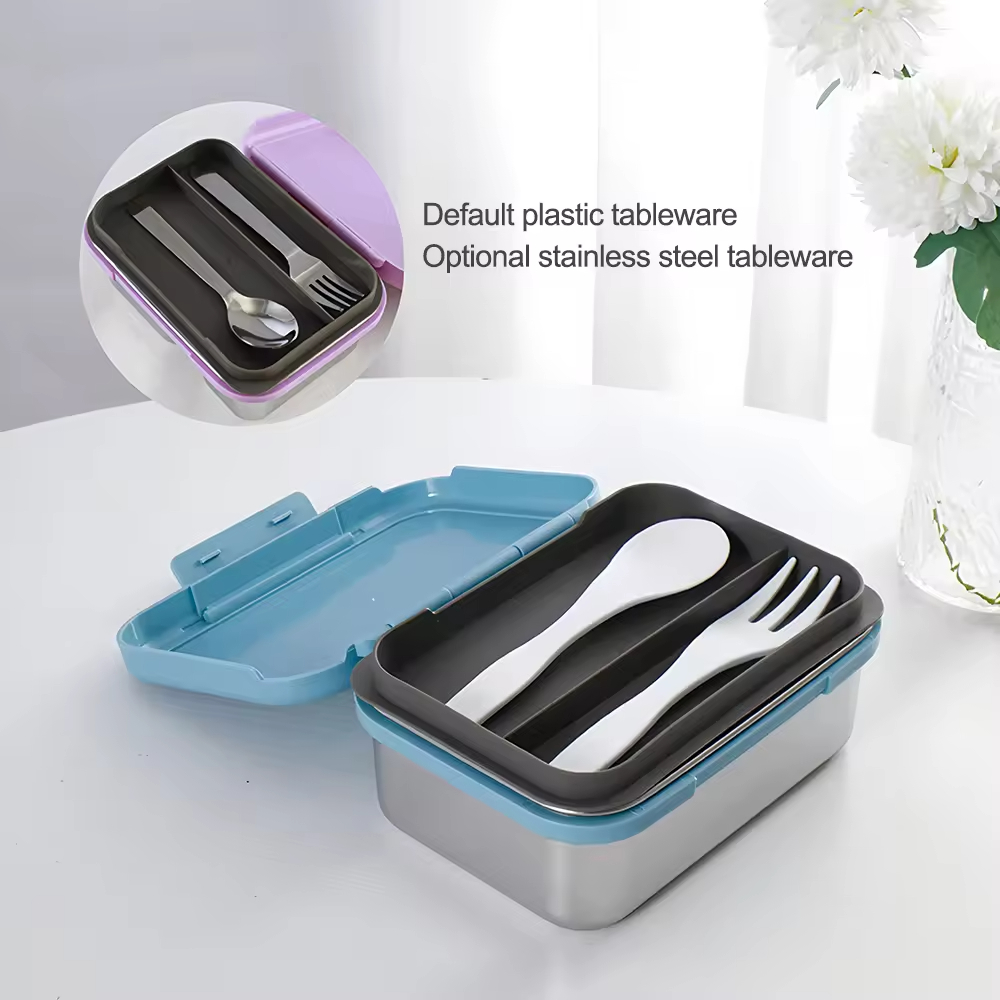 New Design 304 Stainless Steel Fresh-keeping Box Snap-on Refrigerator Storage Tin Box Heating Food Grade Microwave Sealed Box