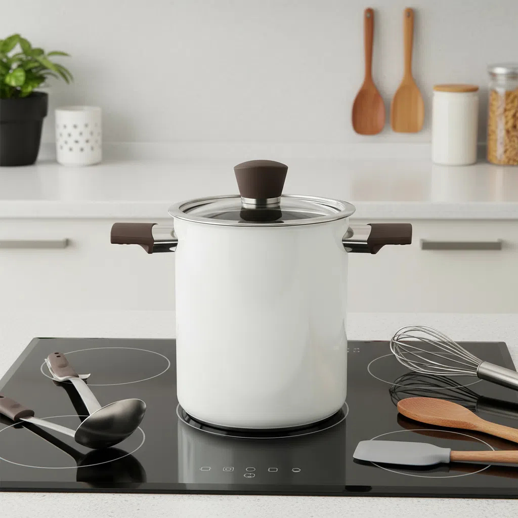 Asparagus Steamer Pot with Mesh Basket-3 Quart Stainless Steel Vegetable Cooker with Tempered Glass Lid External Spray White High Temperature Paint