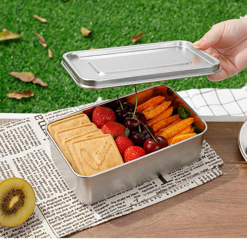 New Design 304 Stainless Steel Fresh-keeping Lunch Box Stainless Steel Cover Leak-proof Heating Food Grade Microwave Sealed Box