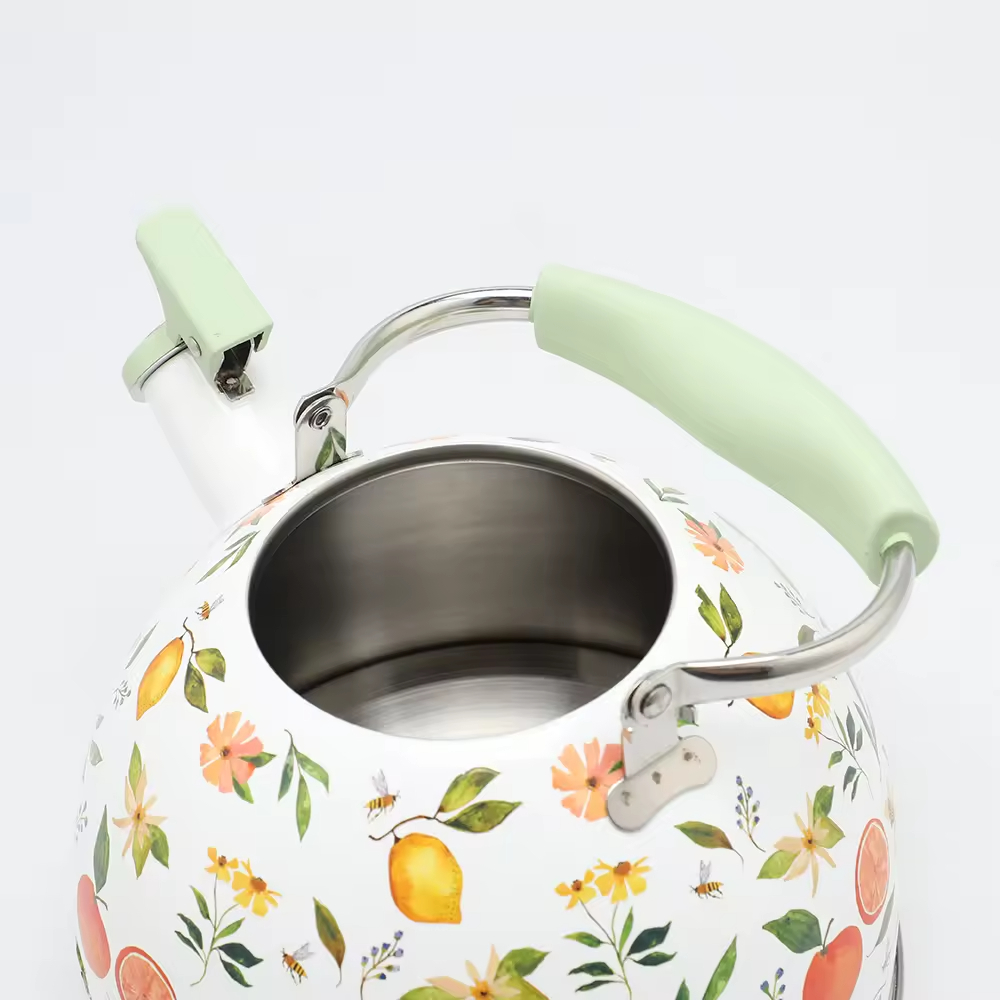 2.5L Stainless Steel Whistling Kettle Modern Home Kitchen Induction Stove Top Tea Pot Water Teapot with Print Design