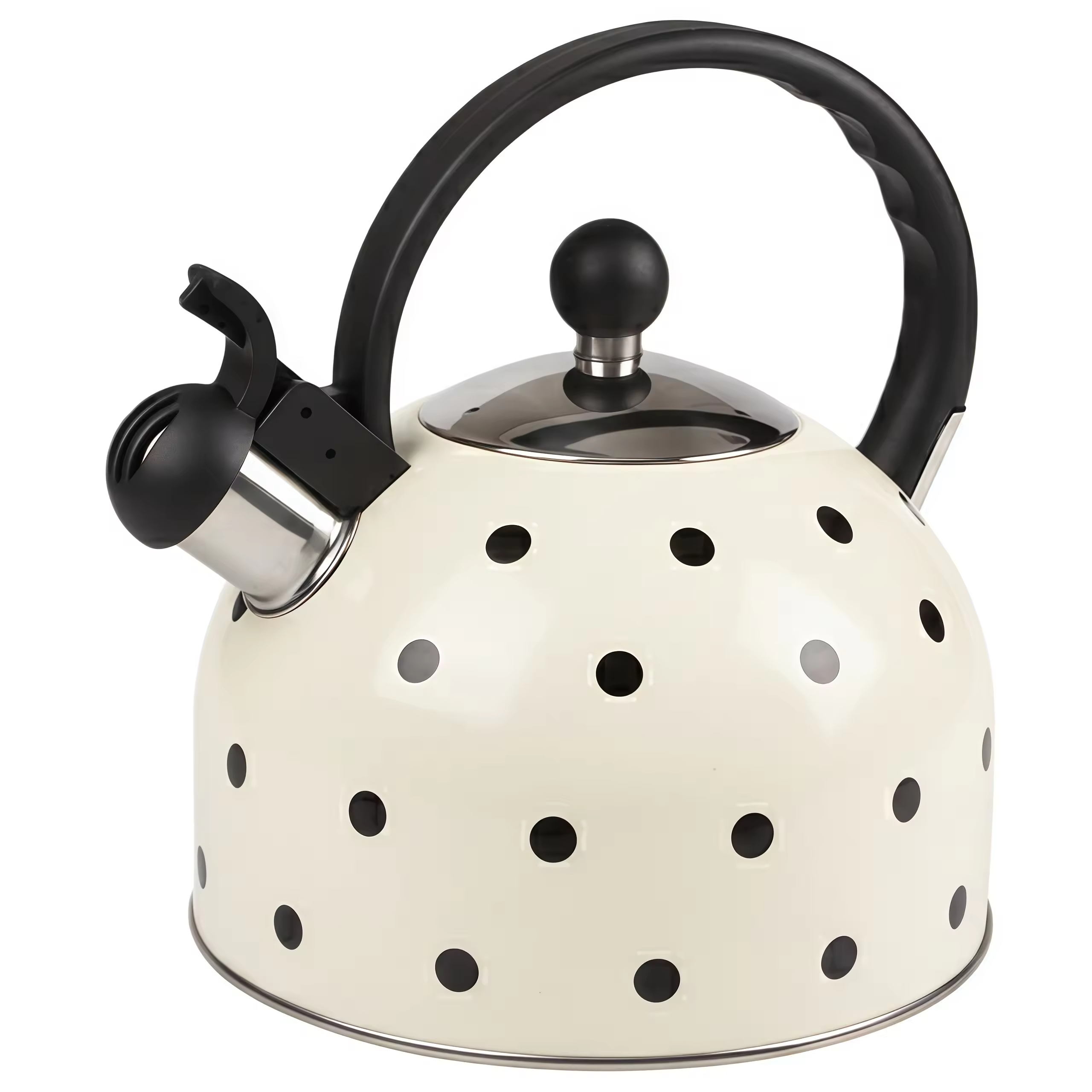 Factory Wholesale 2.5L Whistling Tea Kettle Pot Polka Dot Cream/Ivory Color Stainless Steel Hot Water Teapot for ALL Stovetop