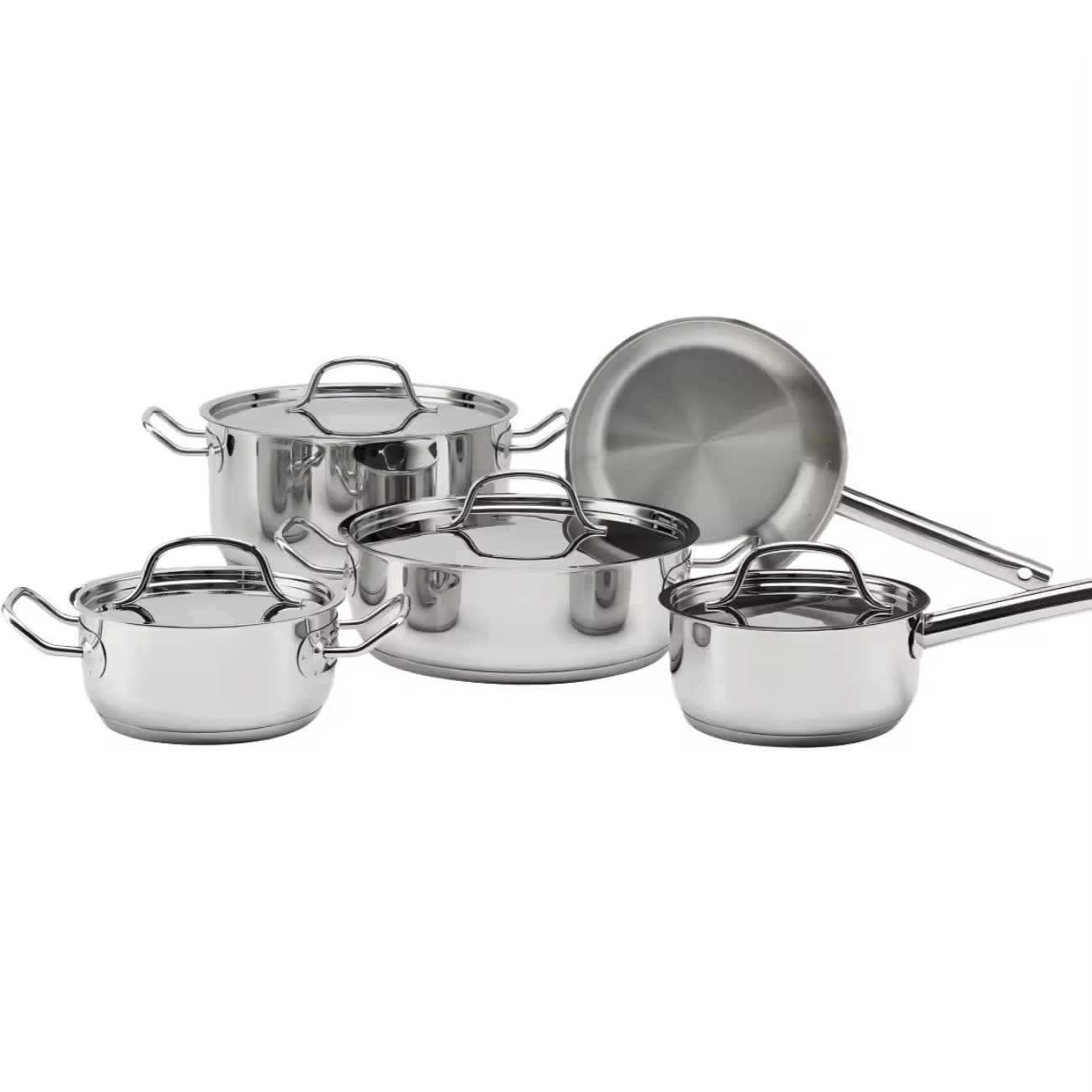 Wholesale Custom 9 Piece Stainless Steel Induction Safe Pots and Pans NonToxic Kitchen Cookware Set with Stainless Steel Lid