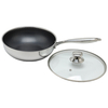 2 Pcs Stainless Steel Double-sided Honeycomb Small Wok Pan with Tri-ply Base and Glass Lids Uncoated Non-stick Wholesale