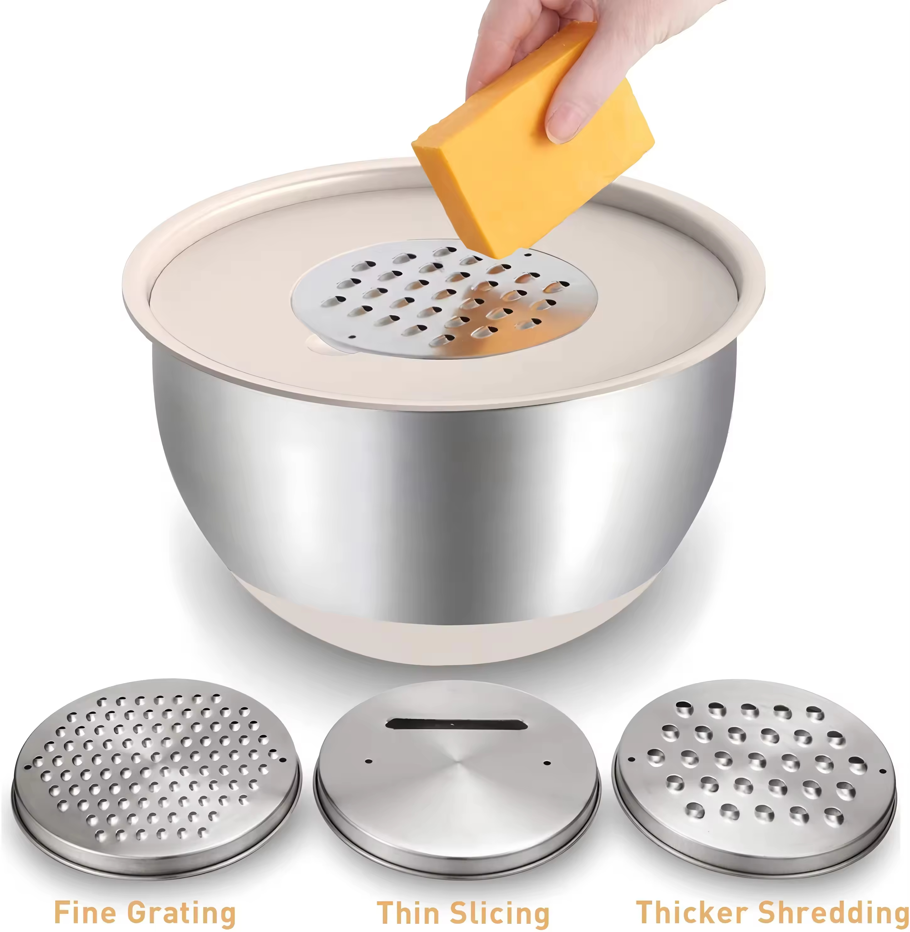 Wholesale High Quality Stainless Steel Salad Bowl with Grater Attachments Non Slip Base for Mixing Baking