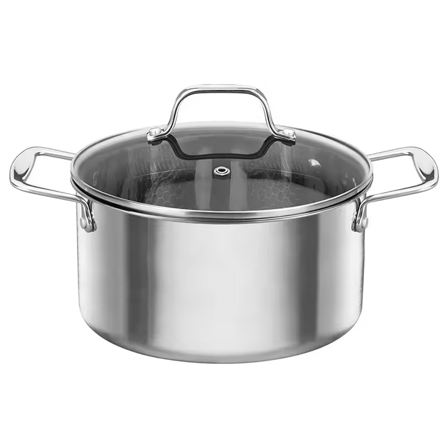 8 Pieces Stainless Steel Non-stick Cookware Set Hex Hybrid Honeycomb Bottom Saucepan Stock Pot Frying Pan Wok Set with Glass Lid