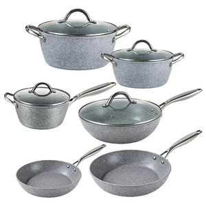 10 PCS Modern Home Kitchen Recycled Heavy Gauge Aluminum Nonstick Cooking Pot Set with Steel Handle Easy Clean Marble Finish