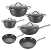 10 PCS Modern Home Kitchen Recycled Heavy Gauge Aluminum Nonstick Cooking Pot Set with Grilldle Pan Easy Clean