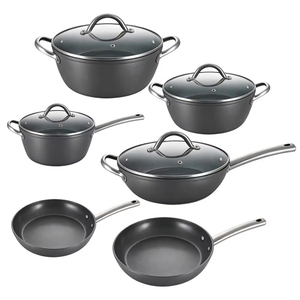 10 PCS Modern Home Kitchen Recycled Heavy Gauge Aluminum Nonstick Cooking Pot Set with Grilldle Pan Easy Clean