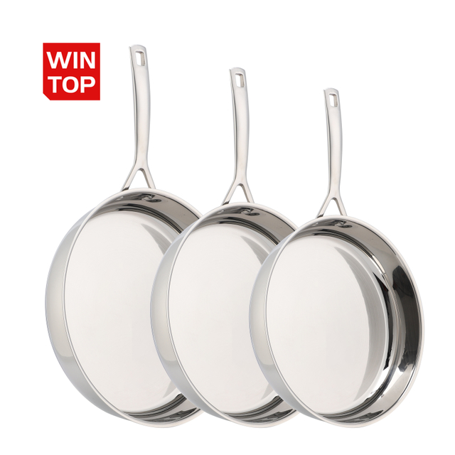 Hot Sale Wholesale Tri-ply Base Stainless Steel Pan 20/24/26/28cm 8inch/10inch/12inch Non-Coating Cookware Frying Pan