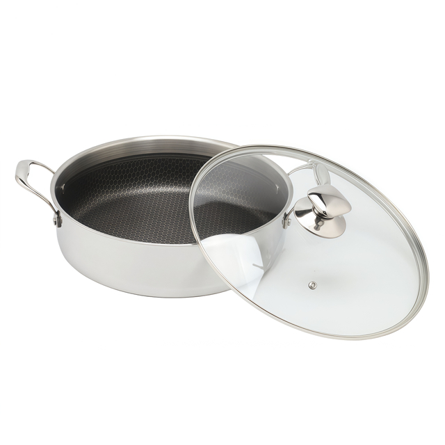 High Quality 316 Stainless Steel Cook Saute Pan Three Layer Steel Double Ear Frying Pan Rapid Heat Conduction Sauting Fry Pan